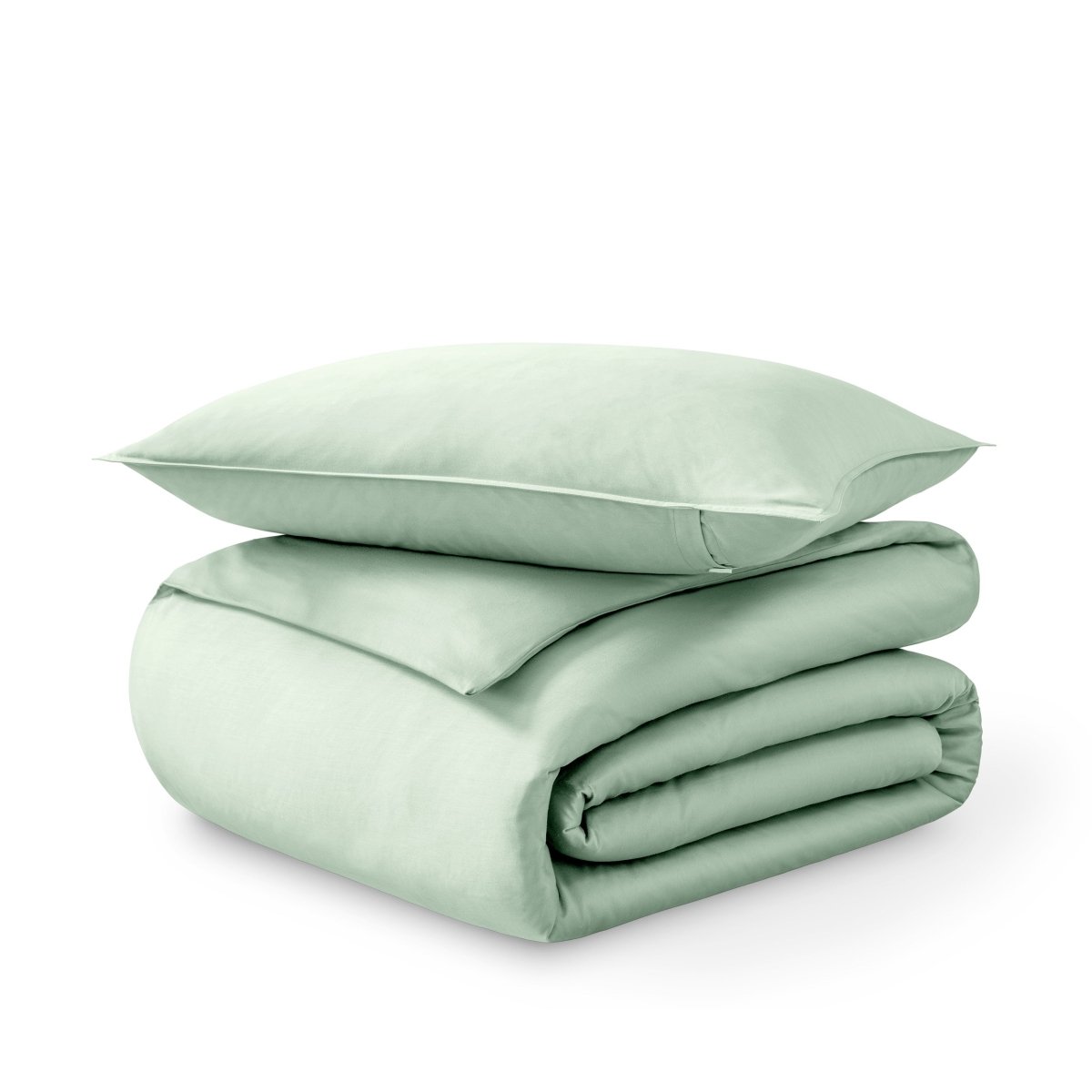 Folded and stacked organic cotton sateen duvet cover