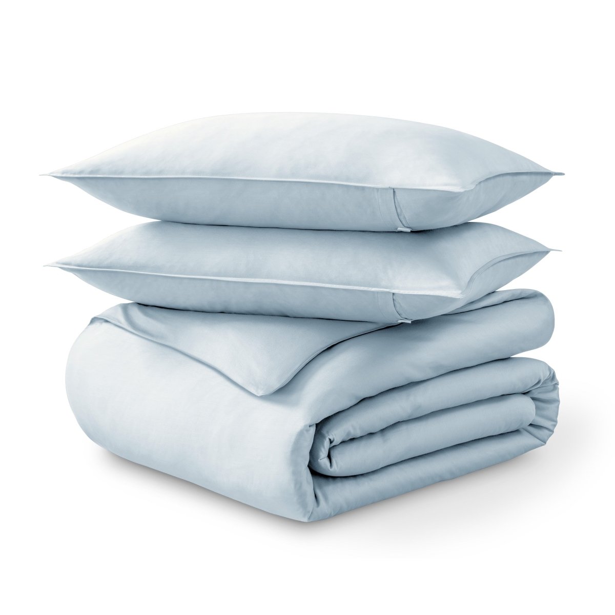 Folded and stacked organic cotton sateen duvet cover