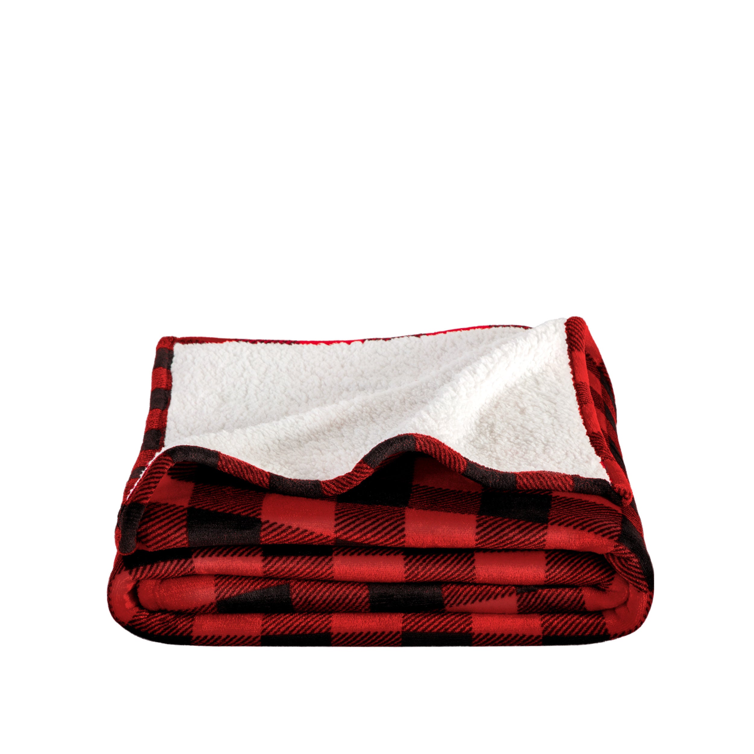 Buffalo Plaid Red Black Sherpa Blanket folded
