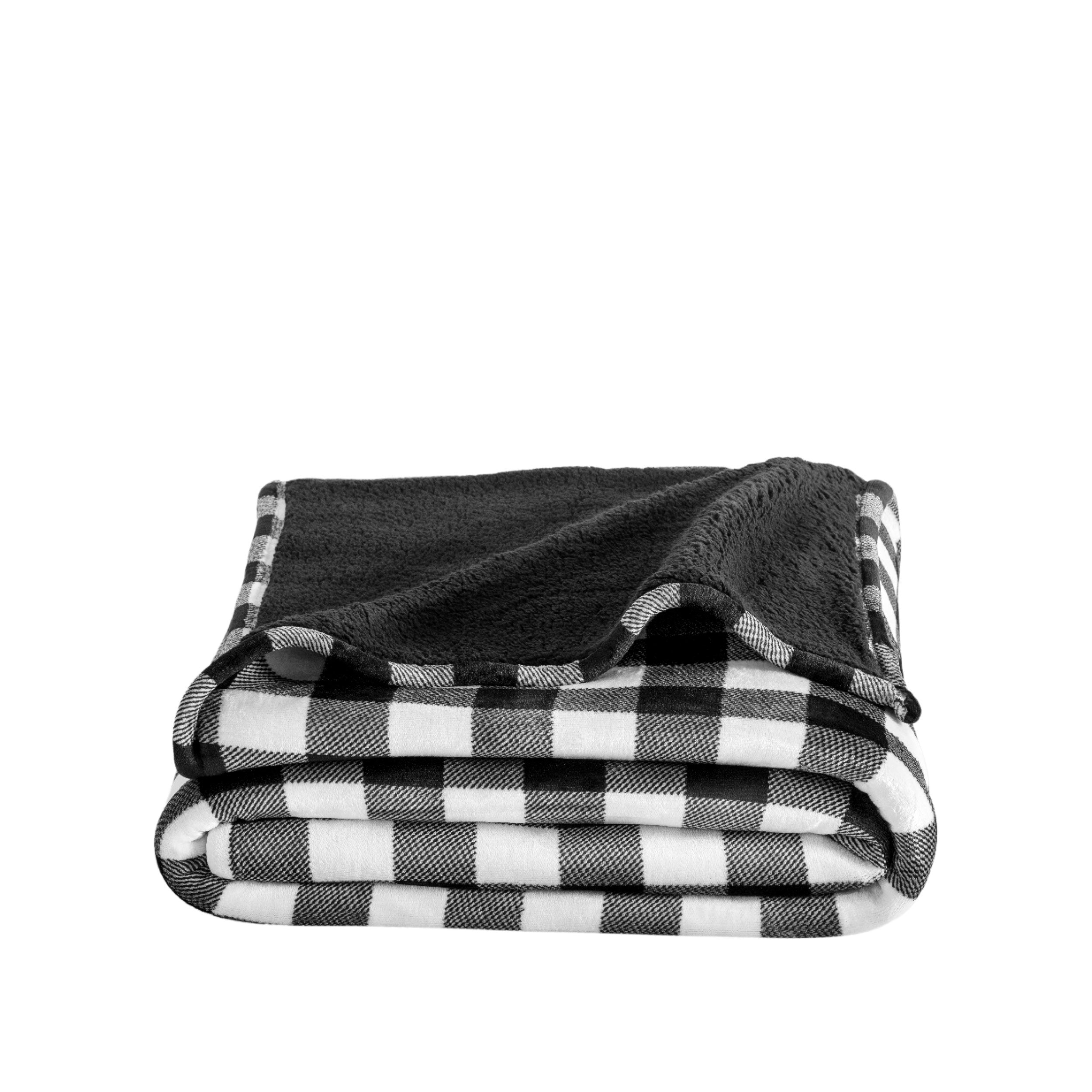 Buffalo Plaid White Black Sherpa Blanket