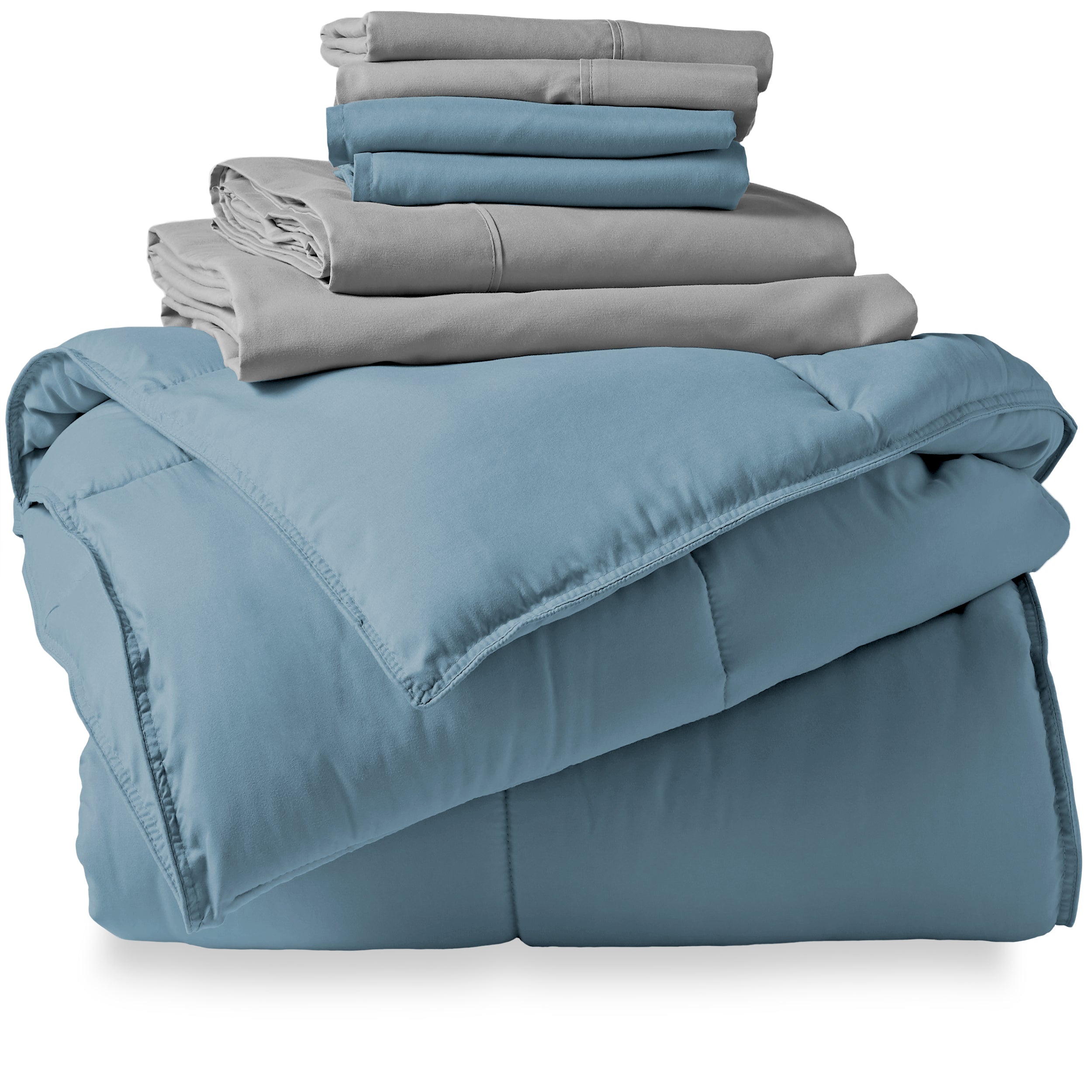 Coronet Blue Comforter Light Grey Sheets Bed-in-a-Bag