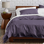 Percale duvet cover set on a bed in a modern bedroom