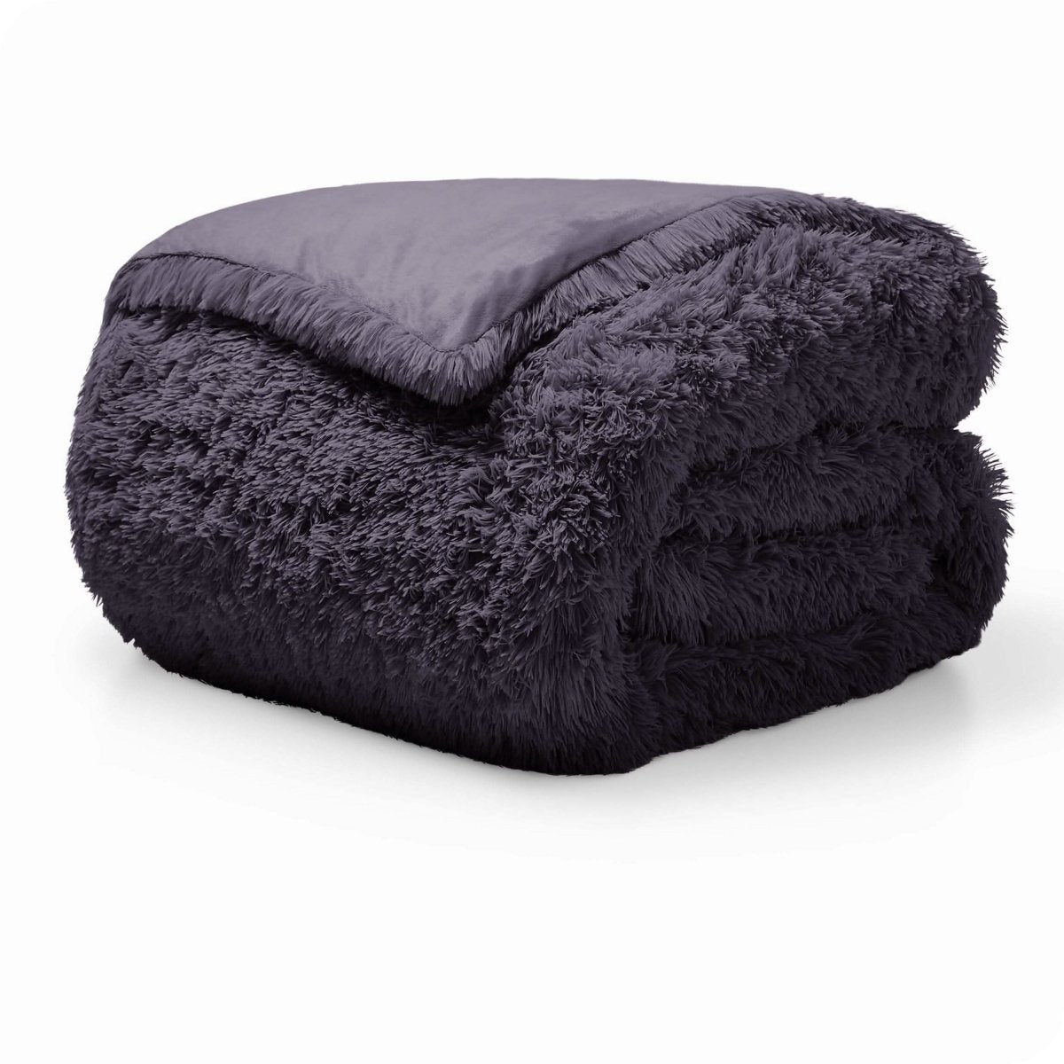 A eggplant shaggy duvet cover folded neatly
