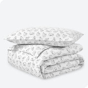 Fox print duvet cover and sham set folded and stacked