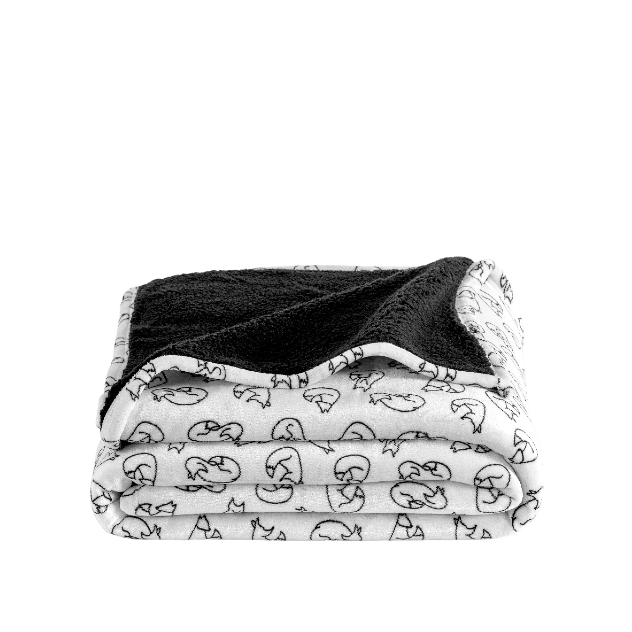 Feelin' Foxy White Black Fox Sherpa Blanket