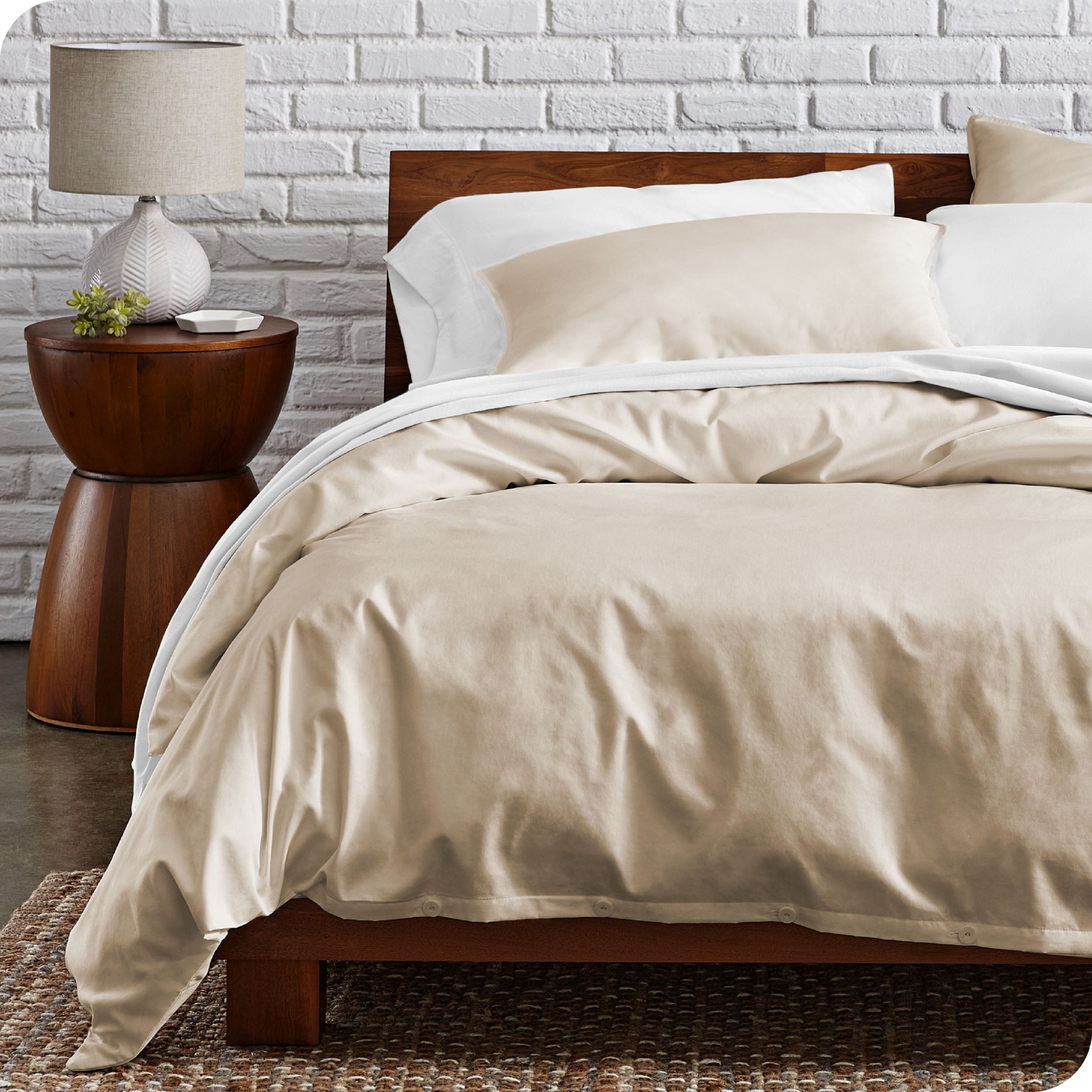 Percale duvet cover set on a bed in a modern bedroom