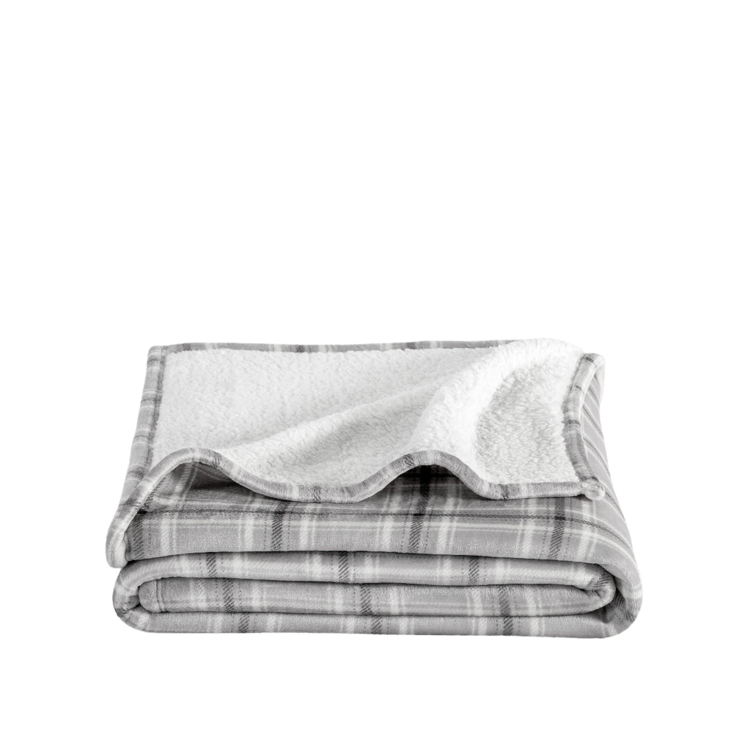 Tartan Plaid Grey Sherpa Blanket