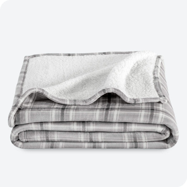 Tartan Plaid Grey Sherpa Blanket
