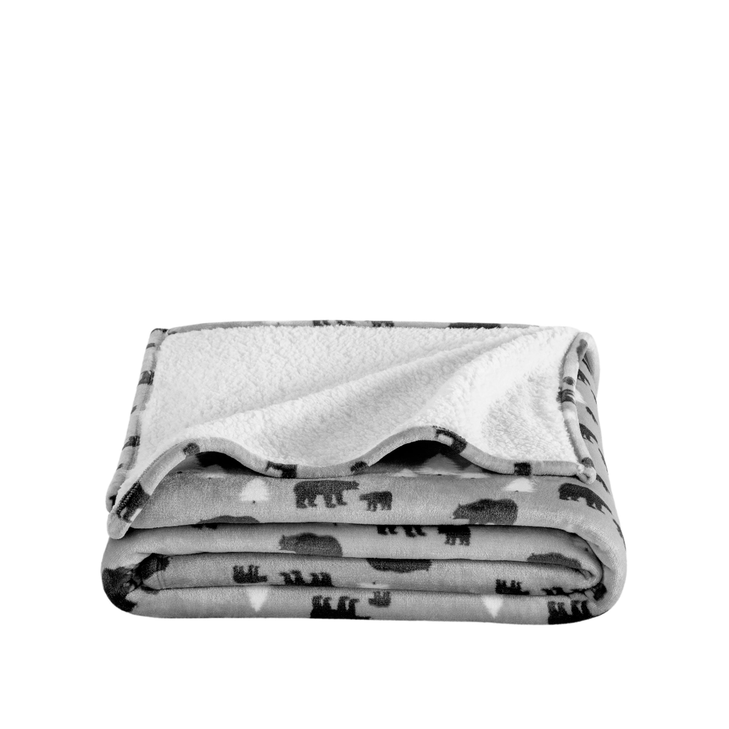 Kodiak Bears Trees Grey Black Sherpa Blanket