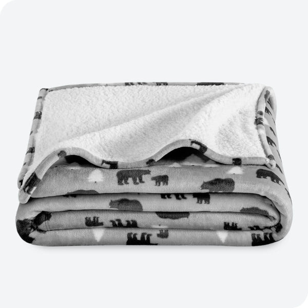 Kodiak Bears Trees Grey Black Sherpa Blanket