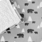 Kodiak Bears Trees Grey Black Sherpa Blanket