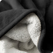 Close up of sherpa blanket showing texture of velvety soft side and sherpa backing