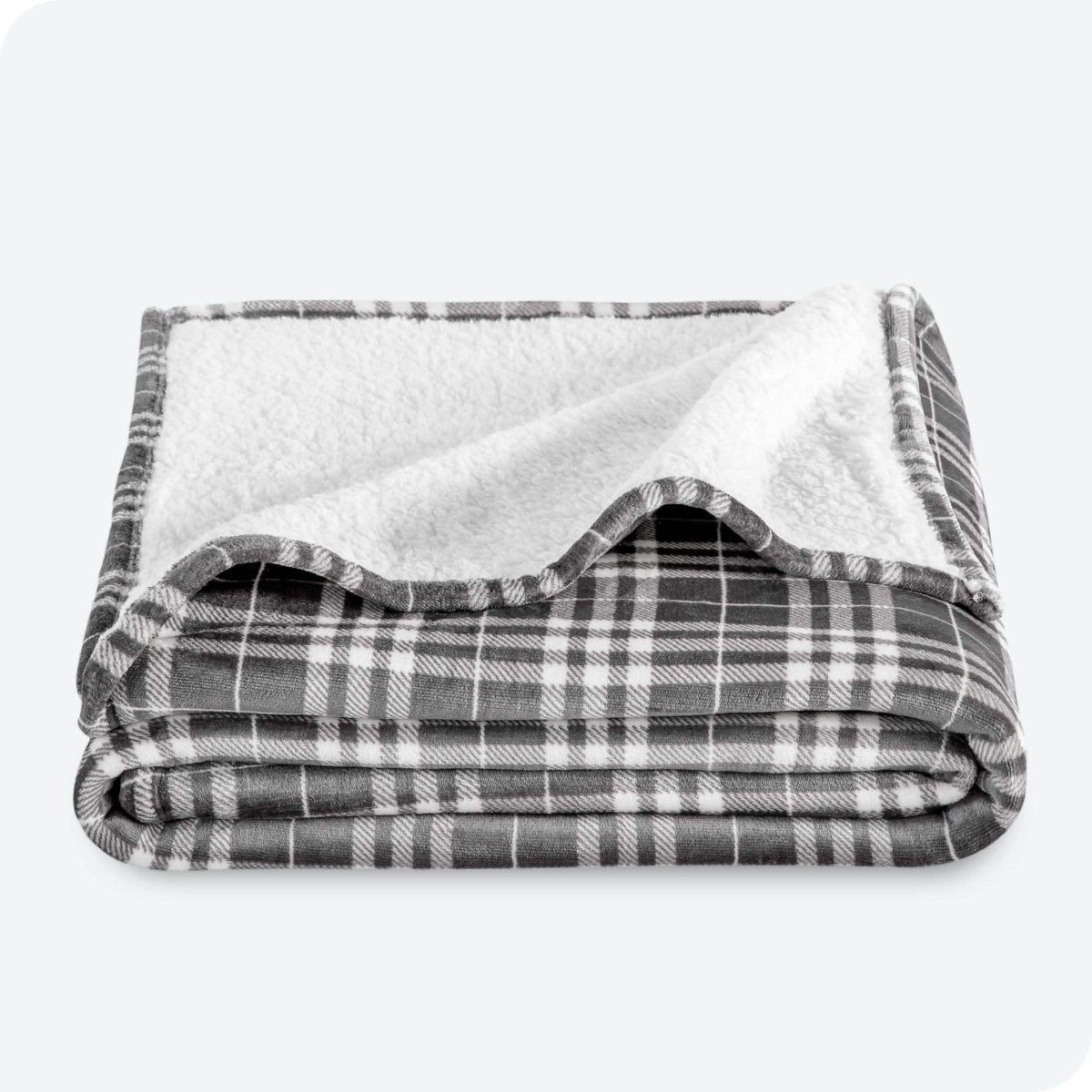 Plaid Grey White Sherpa Blanket