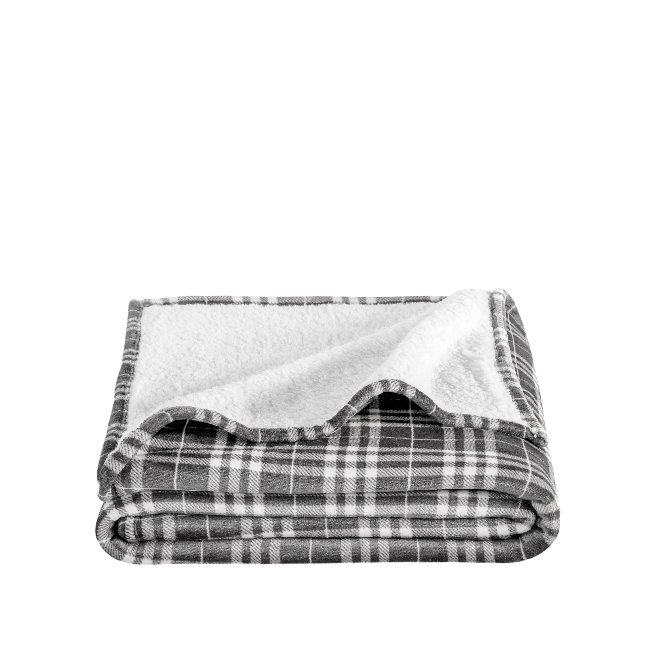 Plaid Grey White Sherpa Blanket