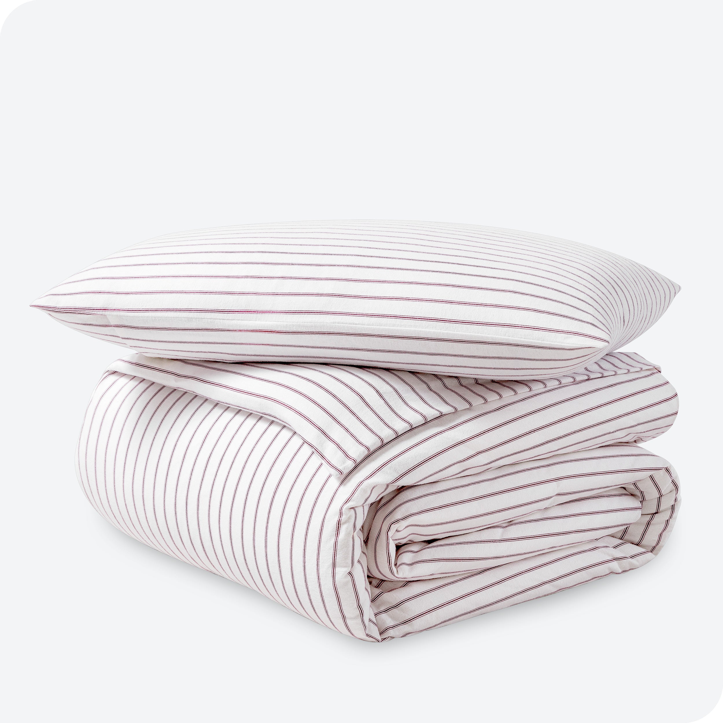 Stripe duvet cover and sham set folded and stacked