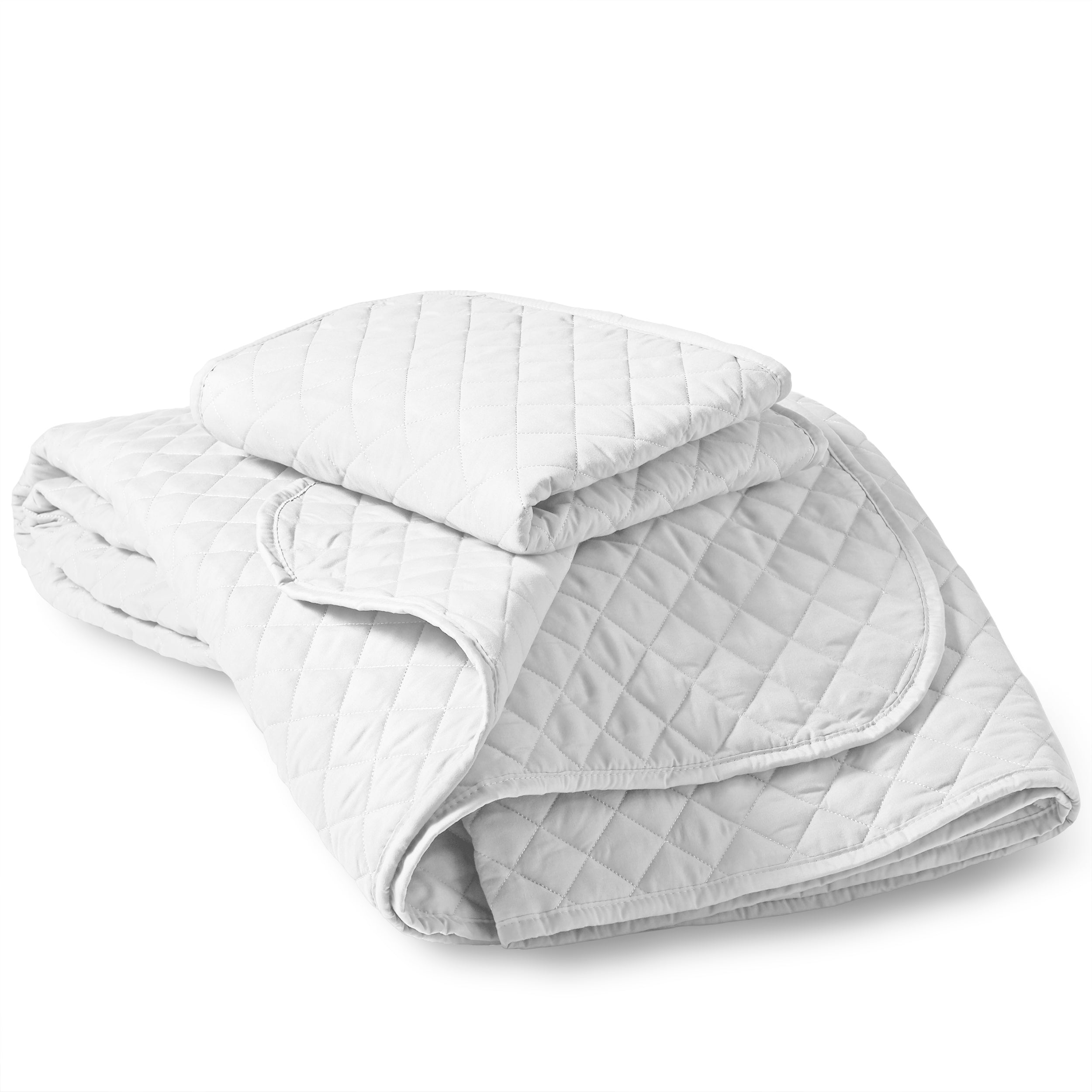 Microfiber quilt with matching pillow sham stacked on top