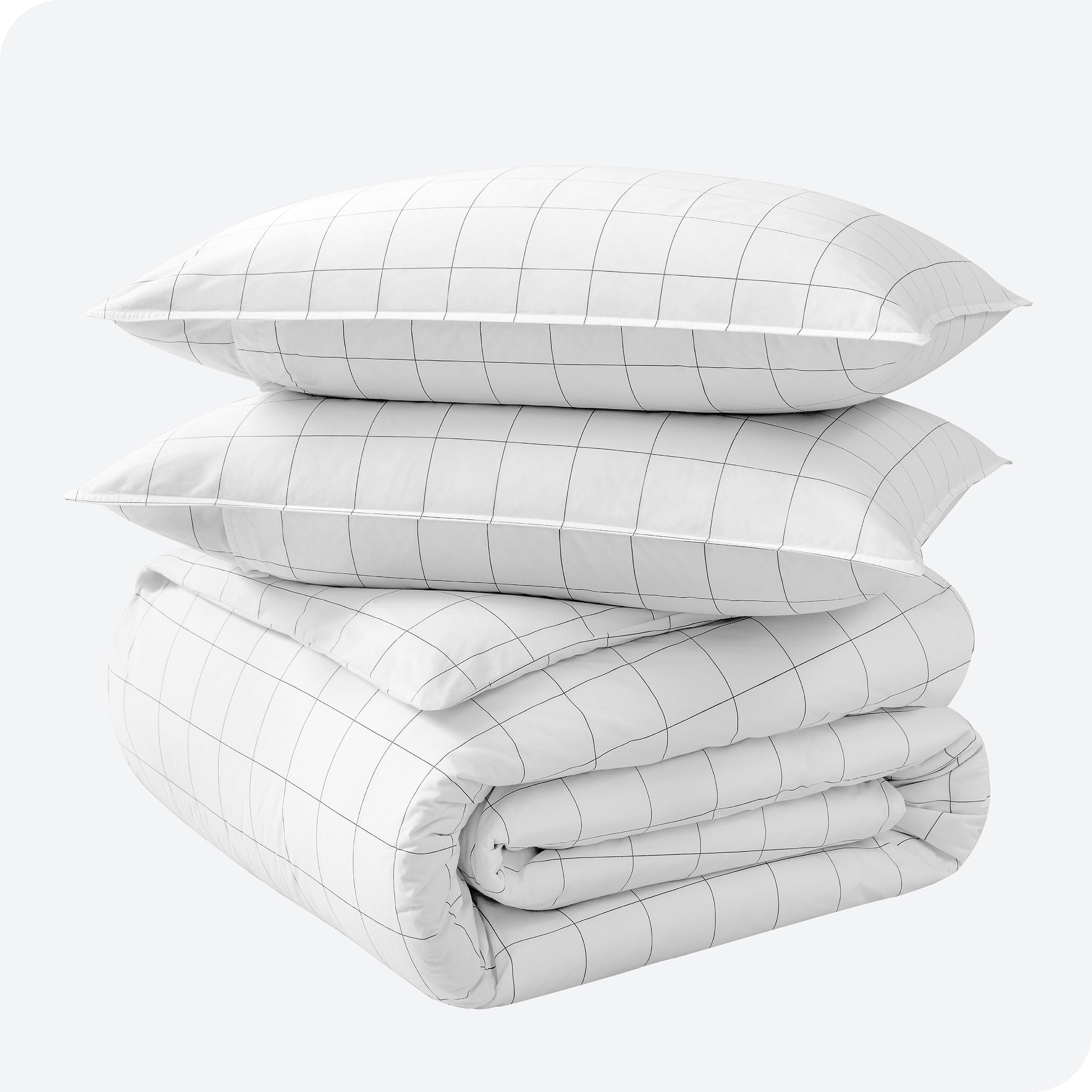 Percale duvet cover set folded and stacked