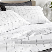 Grid print percale sheet set