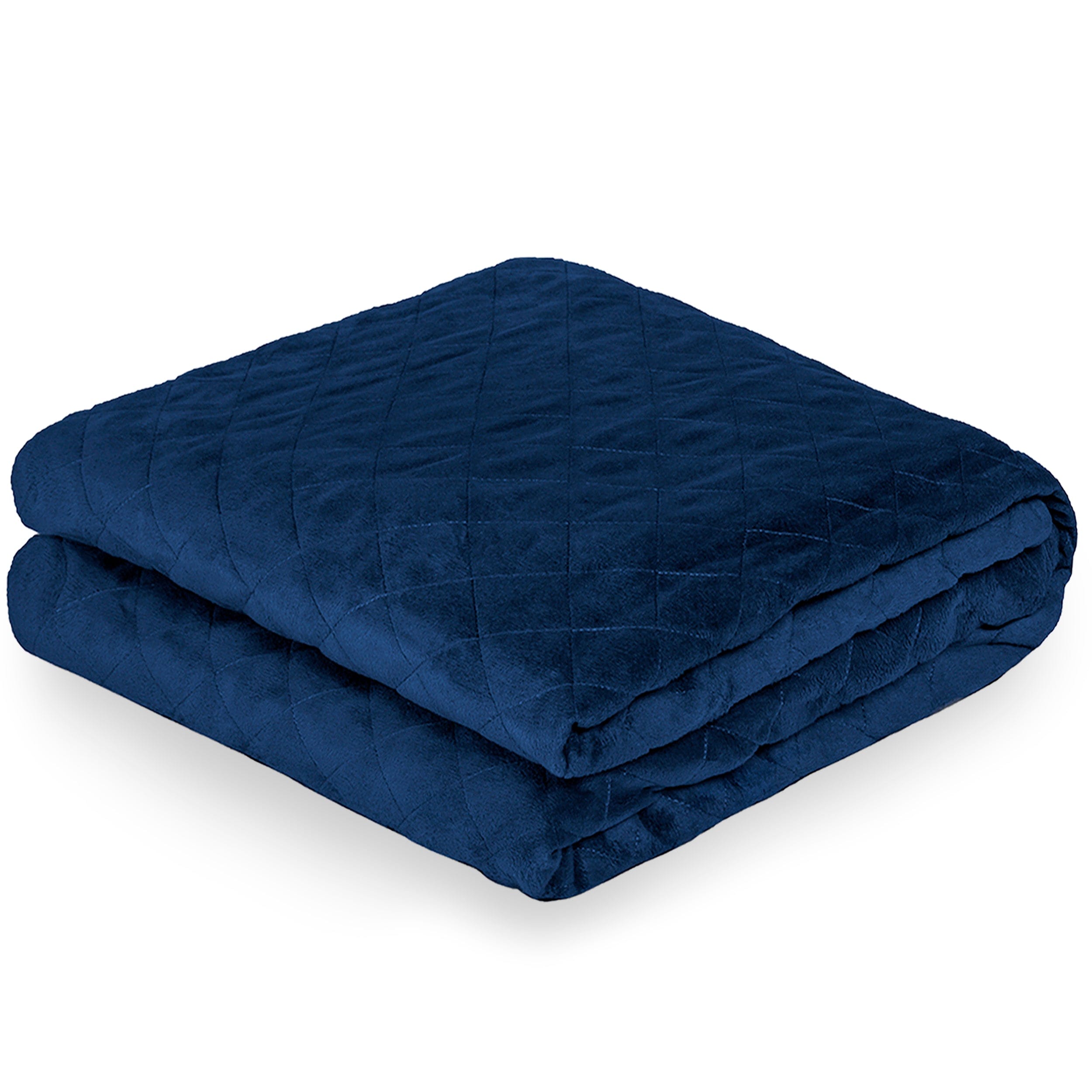 Dark blue weighted blanket cover folded neatly in a square